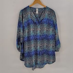 Pure energy blouse size 1X snakeskin multicolor print blue aqua black women's